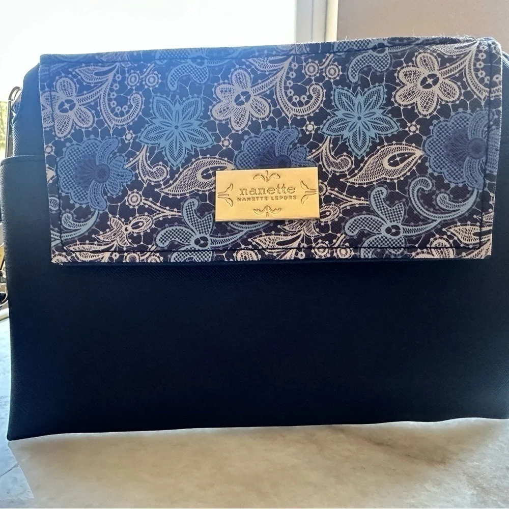 Nanette Lepore Blue Floral Clutch with Power Bank